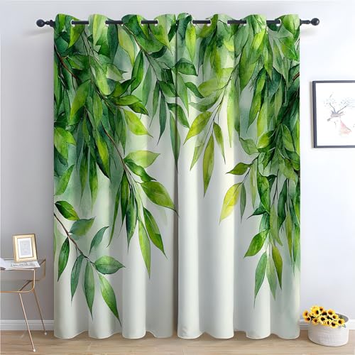 WQBQKKX Gardinen Vorhang kurz Gardine Blumen Blätter Vorhänge Muster mit Ösen in Schlaufenschal für Wohnzimmer Schlafzimmer Kinderzimmer-H160 x B70 cm (2er Pack) von WQBQKKX