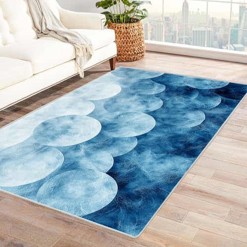 WQBQKKX Groß Vintage Teppich Wohnzimmer Abstrakter Kreis Teppiche fürs Schlafzimmer, Arbeitszimmer, Büro, Flur, Kinderzimmer und Küche(Blau)-120x180cm von WQBQKKX