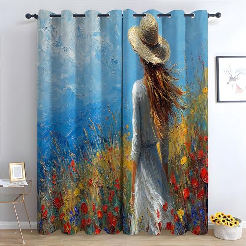 WQBQKKX Hauptdekoration Balkon Vorhang Frauenblumen Ösen Gardinen mit Blickdichte Thermo Kälteschutz Blackout Curtain Verdunkelung Fenster-H180 x B100 cm (2er Pack) von WQBQKKX