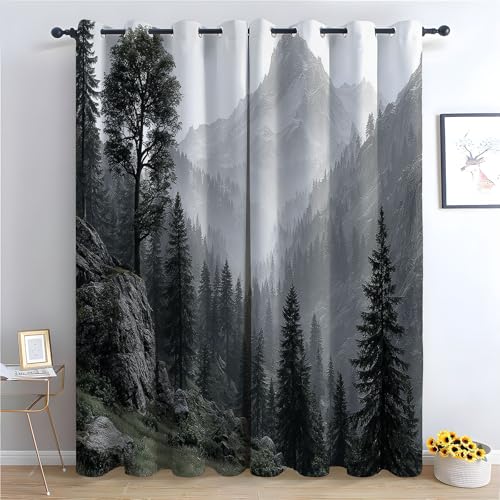 WQBQKKX Hauptdekoration Balkon Vorhang Minimalistischer Berg Vorhang für Schlafzimmer Privatsphäre, Fenstervorhänge für Wohnzimmer Schlafzimmer-H140 x B110 cm (2er Pack) von WQBQKKX
