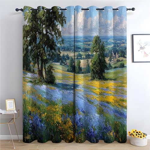 WQBQKKX Natur Landschaft Vorhänge Wald Retro-Minimalismus Blickdichte Thermo Vorhang Kälteschutz Blackout Curtain Mädchenzimmer Schlafzimmer Verdunkelung-H270 x B130 cm (2er Pack) von WQBQKKX