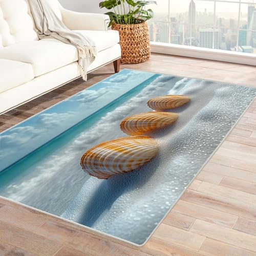 WQBQKKX Ocean Beach Teppich Wellen Wohnzimmer Schlafzimmer Dekor Kinder Spielmatte Küche Korridor Essbereich Teppich(Grau 27)-180x270cm von WQBQKKX