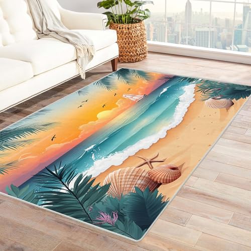 WQBQKKX Ocean Teppich Retro Wohnzimmer Schlafzimmer Dekor Kinder Spielmatte Küche Korridor Essbereich Teppich(Orange 41)-210x300cm von WQBQKKX