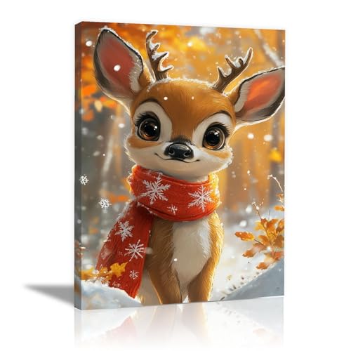 WQBQKKX Orange, weiß Weihnachten Winter-Schneelandschaft, Bild, Leinwand, Gemälde, Niedliches Tier Hirsch Weihnachtsbilder Wandkunst Poster Und Druck FüR Moderne Wohnkultur-30x45cm Gerahmt WQBQKKX Orange, weiß Weihnachten Winter-Schneelandschaft, Bild, Leinwand, Gemälde, Niedliches Tier Hirsch Weihnachtsbilder Wandkunst Poster Und Druck FüR Moderne Wohnkultur-30x45cm Gerahmt von WQBQKKX