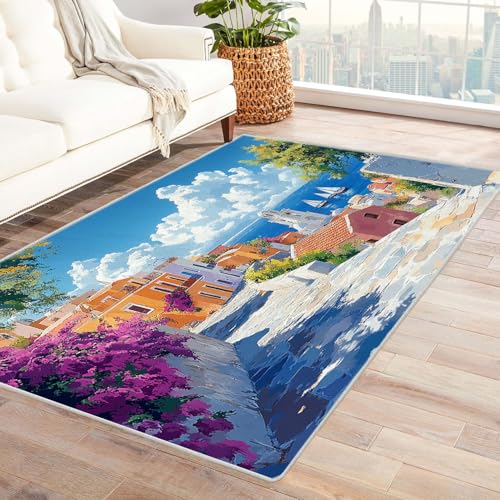 WQBQKKX Outdoor Teppich Ozean Himmel Teppich Wohnzimmer Schlafzimmer Weich Kurzflor & Waschbar & rutschfest Rug(Lila 73)-150x180cm von WQBQKKX