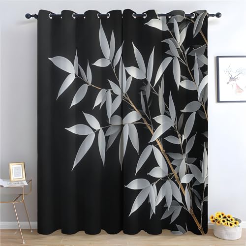 WQBQKKX Pflanzenmuster Verdunklungsvorhänge Pflanzen Pflanzenlandschaft Gardinen mit Ösen Wohnzimmer Deko Fenster Blickdicht Verdunklungsvorhänge-H270 x B130 cm (2er Pack) von WQBQKKX