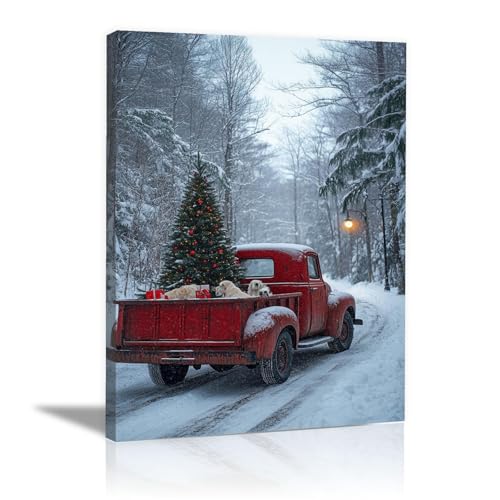 WQBQKKX Rot, grau Christmas Bilder Wandbilder Weihnachten Leinwand, Wald Schnee Winter Wandbild Leinwanddruck Bilder FüR Weihnachten Bilder Christmas Kunstdruck-50x70cm Gerahmt von WQBQKKX