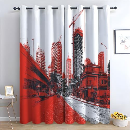 WQBQKKX Seaside Vorhang für Schlafzimmer Minimalistische Stadt Gardinen Blickdichte Vorhang Kälteschutz Blackout Curtain Wohnzimmer Verdunkelung Fenster, 2 Stück-H160 x B70 cm (2er Pack) von WQBQKKX