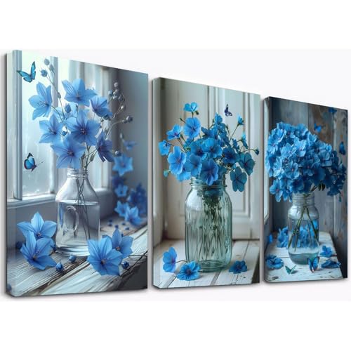 WQBQKKX Set 3 Teilig Wandbilder KüChe Minimalistische Blumen Moderne Leinwand Bilder,Blau, weiß Wandbilder Zue Wohnzimmer Schlafzimmer Wanddekoration-30x45cmx3 Gerahmt WQBQKKX Set 3 Teilig Wandbilder KüChe Minimalistische Blumen Moderne Leinwand Bilder,Blau, weiß Wandbilder Zue Wohnzimmer Schlafzimmer Wanddekoration-30x45cmx3 Gerahmt von WQBQKKX