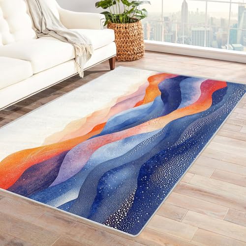 WQBQKKX Teppich 3D Vintage Boho Retro Carpet Bunte Linien Textur Teppiche fürs Schlafzimmer, Arbeitszimmer, Büro, Flur, Kinderzimmer und Küche(Orange)-60x90cm von WQBQKKX