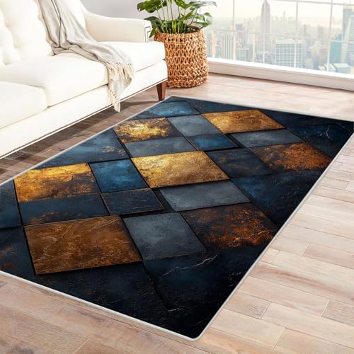 WQBQKKX Teppich 3D Vintage Boho Retro Carpet Textur-Linien Teppich Wohnzimmer Schlafzimmer Weich Kurzflor & Waschbar & rutschfest Rug(Gelb)-180x240cm von WQBQKKX