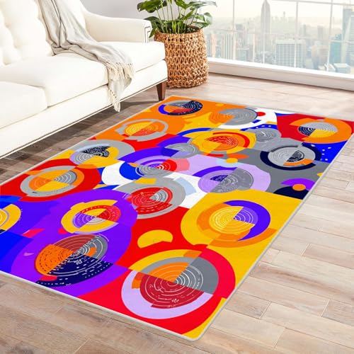 WQBQKKX Teppich 3D Vintage Boho Retro Carpet Texturlinien bunt Teppich Wohnzimmer Schlafzimmer Weich Kurzflor & Waschbar & rutschfest Rug(Lila)-60x90cm von WQBQKKX