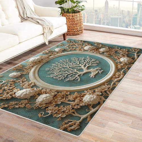 WQBQKKX Teppich Blau Ozean Retro Teppiche für Schlafzimmer Esszimmer rutschfest Weich Modern Teppich Groß Rug(Beige 16)-210x270cm von WQBQKKX