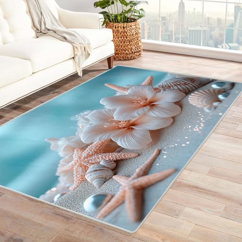 WQBQKKX Teppich Kinderzimmer Ozean Blumen Haus Dekoration Wohnzimmer Rutschfester Rug Eingangstürmatte Ocean Kinderkrabbel Carpet(Rosa 12)-150x180cm von WQBQKKX