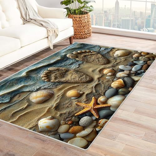 WQBQKKX Teppich Kinderzimmer Ozean Retro-Strand Haus Dekoration Wohnzimmer Rutschfester Rug Eingangstürmatte Ocean Kinderkrabbel Carpet(Metallisch 40)-210x300cm von WQBQKKX