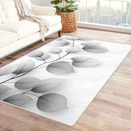 WQBQKKX Teppich Kurzflor Vintage Böhmischer Blätter Boho Teppiche fürs Schlafzimmer, Arbeitszimmer, Büro, Flur, Kinderzimmer und Küche(Grau 41)-150x180cm von WQBQKKX