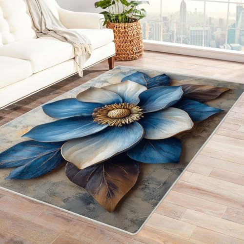 WQBQKKX Teppich Kurzflor Vintage Böhmischer Blumen Schlafzimmer Badezimmer Rutschfester Rug Eingangstürmatte Ocean Kinderkrabbel Carpet(Blau 11)-210x270cm von WQBQKKX