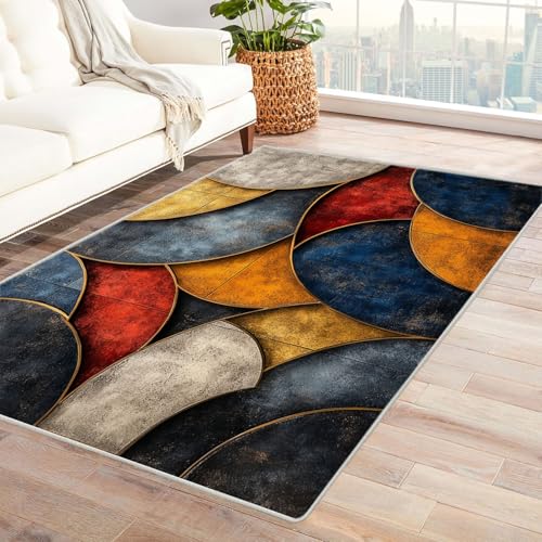 WQBQKKX Teppich Kurzflor Vintage Böhmischer Bunt Teppich Wohnzimmer Schlafzimmer Weich Kurzflor & Waschbar & rutschfest Rug(Grau 61)-150x180cm von WQBQKKX