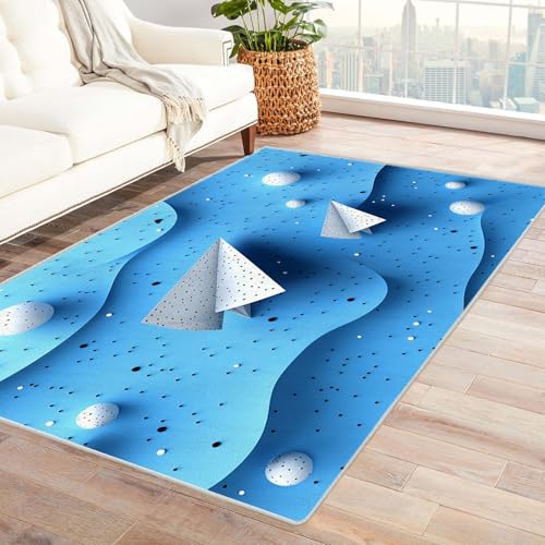 WQBQKKX Teppich Kurzflor Vintage Böhmischer Linien Wohnzimmer Schlafzimmer Dekor Kinder Spielmatte Küche Korridor Essbereich Teppich(Blau 31)-210x300cm von WQBQKKX