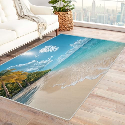 WQBQKKX Teppich Ozean Kinder Strand Kleiner Teppich Maritim Nautische, Weich Kurzflor & Waschbar & rutschfest Fussmatte Innen, Kinderteppich(Blau 14)-210x300cm von WQBQKKX