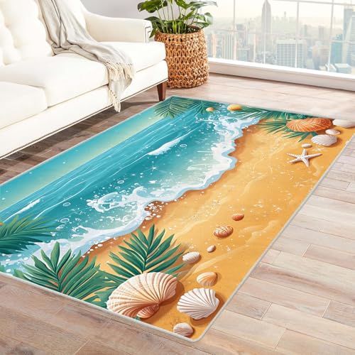 WQBQKKX Teppich Ozean Kinder Wellen Kleiner Teppich Maritim Nautische, Weich Kurzflor & Waschbar & rutschfest Fussmatte Innen, Kinderteppich(Grün 70)-180x240cm von WQBQKKX