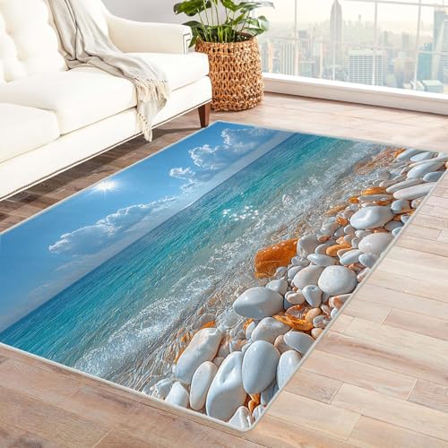 WQBQKKX Teppich Strandmotiv Ozean Wasser Teppich Waschbar rutschfest Krabbelmatte für Kinderzimmer Schlafzimmer Dekoration(Grau 50)-120x150cm von WQBQKKX