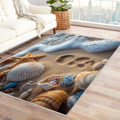 WQBQKKX Teppich Wohnzimmer Ozean Teppiches Strand Teppiche fürs Schlafzimmer, Arbeitszimmer, Büro, Flur, Kinderzimmer und Küche(Beige 19)-90x150cm von WQBQKKX