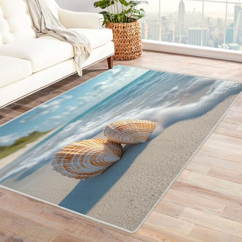 WQBQKKX Teppich Wohnzimmer Schlafzimmer Strand und Meer Meer Teppich Wohnzimmer Schlafzimmer Weich Kurzflor & Waschbar & rutschfest Rug(Grau 49)-240x300cm von WQBQKKX