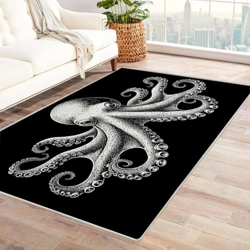 WQBQKKX Teppich Wohnzimmer Schlafzimmer Strand und Meer Tier Teppich Wohnzimmer Schlafzimmer Weich Kurzflor & Waschbar & rutschfest Rug(Schwarz 21)-180x240cm von WQBQKKX