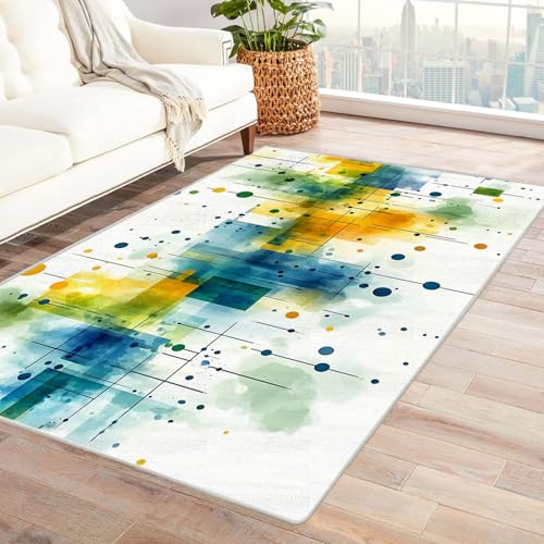 WQBQKKX Teppich Wohnzimmer Waschbarer Boho Blumen Haus Dekoration Wohnzimmer Rutschfester Rug Eingangstürmatte Ocean Kinderkrabbel Carpet(Blau 12)-150x240cm von WQBQKKX