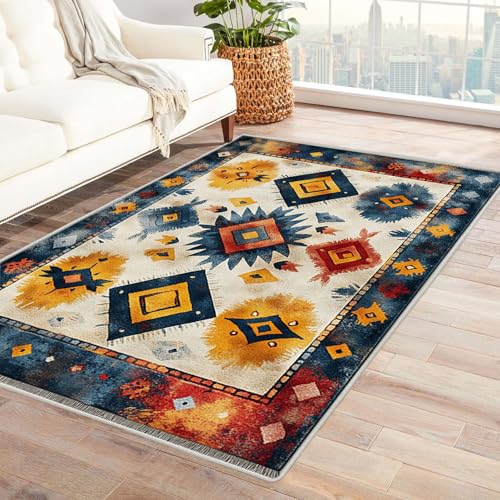 WQBQKKX Teppich Wohnzimmer Waschbarer Boho Bunt Schlafzimmer Badezimmer Rutschfester Rug Eingangstürmatte Ocean Kinderkrabbel Carpet(Blau 47)-60x90cm von WQBQKKX