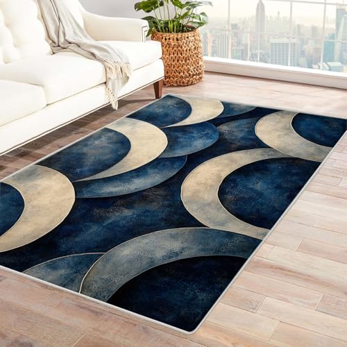 WQBQKKX Teppich Wohnzimmer Waschbarer Boho Geometrie Haus Dekoration Wohnzimmer Rutschfester Rug Eingangstürmatte Ocean Kinderkrabbel Carpet(Blau 12)-150x240cm von WQBQKKX