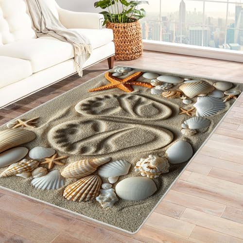 WQBQKKX Teppich Wohnzimmer Waschbarer Boho Ozean ideal fürs Wohnzimmer, Schlafzimmer und Kinderzimmer auch als Badematte Rug(Grau 22)-150x180cm von WQBQKKX