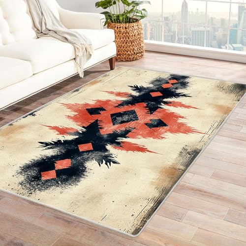 WQBQKKX Teppich Wohnzimmer Waschbarer Boho Retro Teppiche fürs Schlafzimmer, Arbeitszimmer, Büro, Flur, Kinderzimmer und Küche Rug(Grau 37)-90x120cm von WQBQKKX