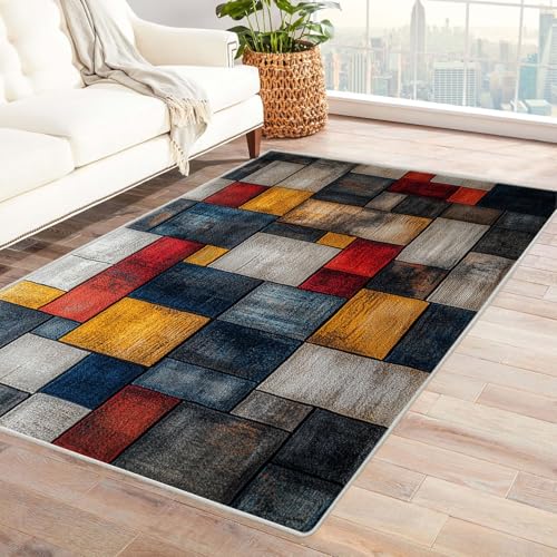 WQBQKKX Vintage Boho Teppiche Retro Carpet Bunte Linien Teppiche für Schlafzimmer Esszimmer rutschfest Weich Modern Teppich Groß Rug(Rot)-150x240cm von WQBQKKX