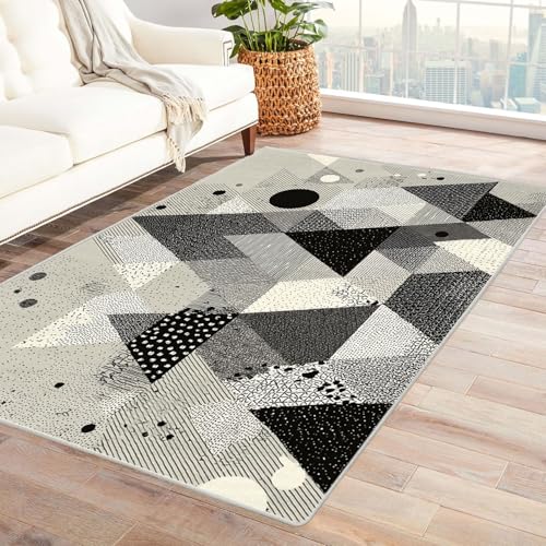 WQBQKKX Vintage Boho Teppiche Retro Carpet Minimalistische Linienstruktur ideal fürs Wohnzimmer, Schlafzimmer und Kinderzimmer auch als Badematte Rug(Grau 12)-150x210cm von WQBQKKX