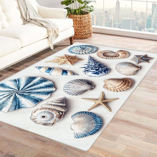 WQBQKKX Vintage Boho Teppiche Retro Carpet Minimalistischer Ozean ideal fürs Wohnzimmer, Schlafzimmer und Kinderzimmer auch als Badematte Rug(Blau)-240x300cm von WQBQKKX