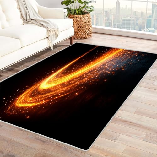 WQBQKKX Vintage Boho Teppiche Retro Carpet Textur-Linien ideal fürs Wohnzimmer, Schlafzimmer und Kinderzimmer auch als Badematte Rug(Gold)-60x90cm von WQBQKKX