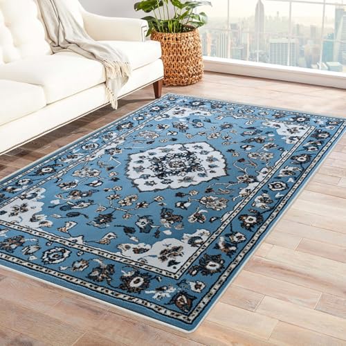 WQBQKKX Vintage Teppich Wohnzimmerteppich Blumen ideal fürs Wohnzimmer, Schlafzimmer und Kinderzimmer auch als Badematte Rug(Blau 4)-90x120cm von WQBQKKX
