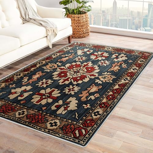 WQBQKKX Vintage Teppich Wohnzimmerteppich Minimal Kurzflor Waschbarer Teppich Super Weich rutschfest Blumen Design Groß Wohnzimmerteppich(Grau 34)-150x210cm von WQBQKKX