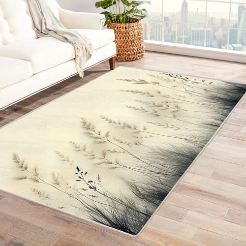 WQBQKKX Vintage Teppich Wohnzimmerteppich Pflanzen Teppich Waschbar rutschfest Krabbelmatte für Kinderzimmer Schlafzimmer Dekoration(Grau 44)-90x150cm von WQBQKKX