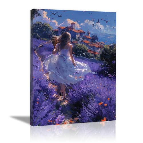 WQBQKKX Violet, blanc Bilder Aquarelle Aquarell Bild Leinwand Xxl, Abstrakte Frau Wandbilder Wohnzimmer KüChe Esszimmer Badezimmer Wanddeko-30x45cm Gerahmt von WQBQKKX