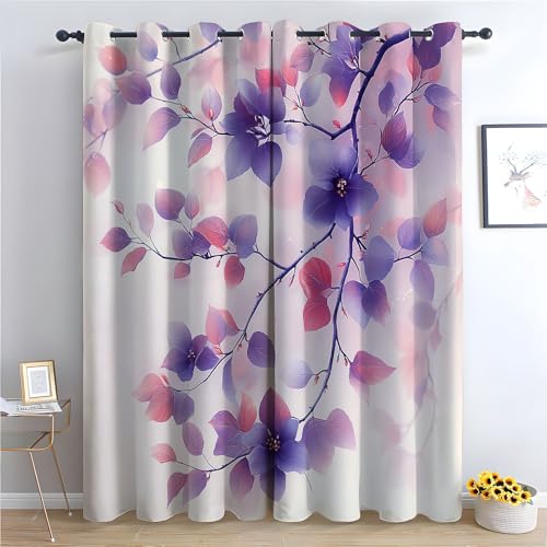 WQBQKKX Vorhang Blickdicht Gardinen Blumen Muster Boho Vintage Bunt mit Ösen Thermovorhang für Wohnzimmer Fenstervorhänge Bunt für Zuhause-H215 x B100 cm (2er Pack) von WQBQKKX