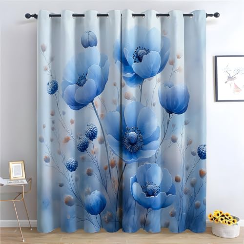 WQBQKKX Vorhang Blumen Aquarell Blickdichte Thermo Vorhang Kälteschutz Blackout Curtain Mädchenzimmer Schlafzimmer Verdunkelung-H220 x B132 cm (2er Pack) von WQBQKKX