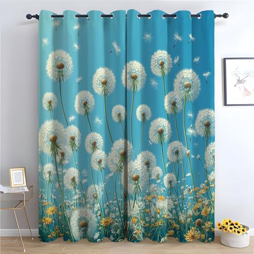 WQBQKKX Vorhang Blumen Blickdicht Wiese Pflanzenlandschaft Gardinen mit Ösen Wohnzimmer Deko Fenster Blickdicht Verdunklungsvorhänge-H270 x B130 cm (2er Pack) von WQBQKKX
