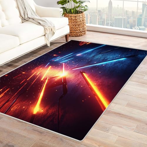 WQBQKKX Wohnzimmer Teppich Vintage Retro Carpet Bunte Linien ideal fürs Wohnzimmer, Schlafzimmer und Kinderzimmer auch als Badematte Rug(Gold)-120x180cm von WQBQKKX