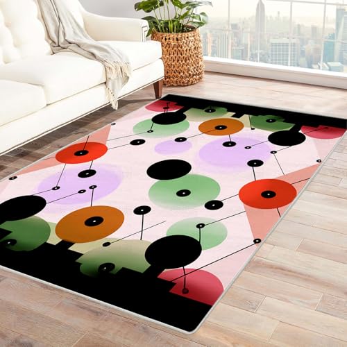 WQBQKKX Wohnzimmer Teppich Vintage Retro Carpet Texturlinien bunt Teppiche für Schlafzimmer Esszimmer rutschfest Weich Modern Teppich Groß(Rosa)-150x210cm von WQBQKKX