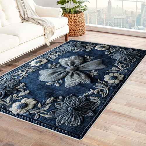 WQBQKKX Wohnzimmer Vintage Teppich Blumen Haus Dekoration Wohnzimmer Rutschfester Rug Eingangstürmatte Ocean Kinderkrabbel Carpet(Blau 30)-90x120cm von WQBQKKX
