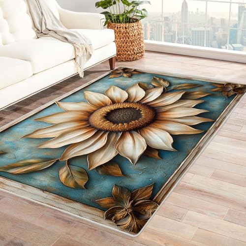 WQBQKKX Wohnzimmer Vintage Teppich Blumen ideal fürs Wohnzimmer, Schlafzimmer und Kinderzimmer auch als Badematte Rug(Grau 40)-90x120cm von WQBQKKX
