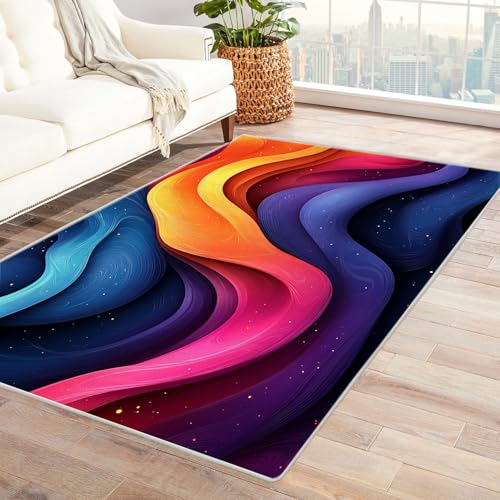 WQBQKKX Wohnzimmer Vintage Teppich Bunt Boho Teppiche für Schlafzimmer Esszimmer rutschfest Weich Modern Teppich Groß Rug(Blau 60)-180x240cm von WQBQKKX